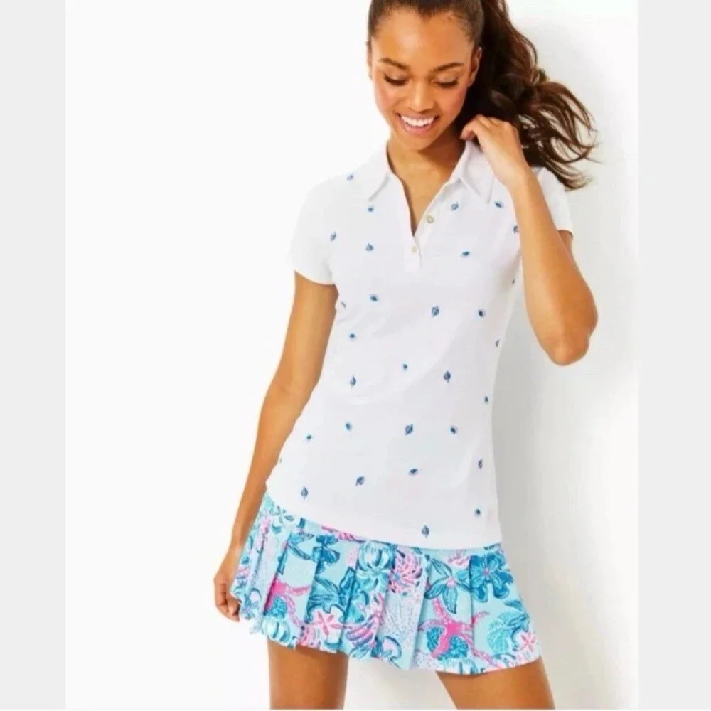 Lilly Pulitzer Luxletic Frida Polo Womens XL White UPF 50+ Gone Shellin NWT - Picture 1 of 7